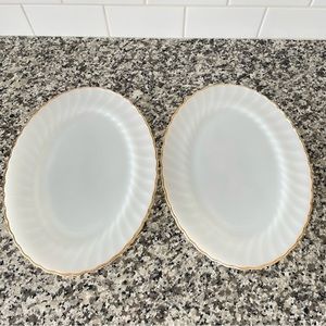 Anchor Hocking Fire King Oval Platter Milk Glass Set of 2